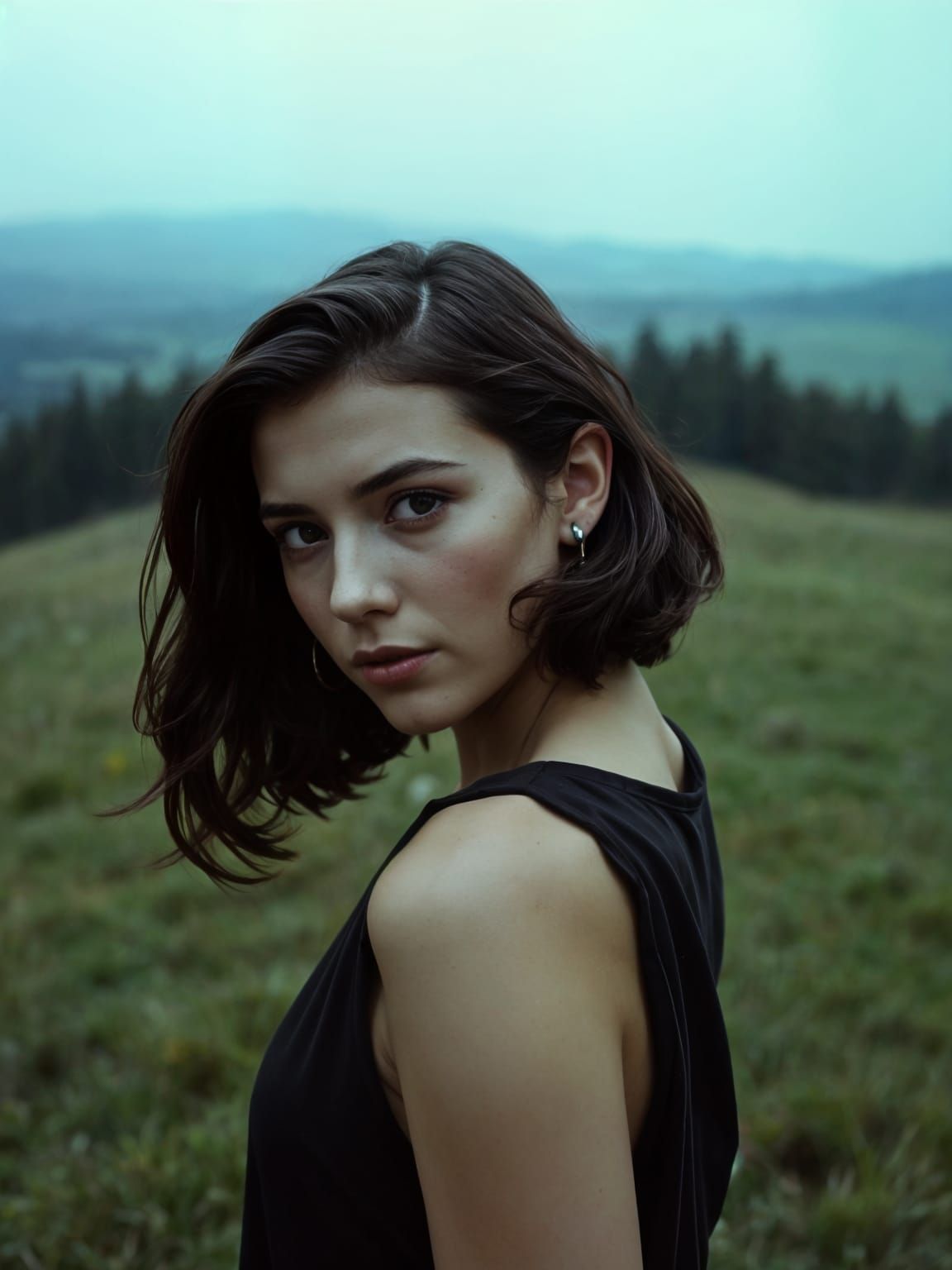 Emotional Portrait of Young Woman in Analog Photography Styl...