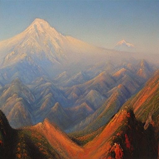 Chinese Mountains in Oil Painting Style