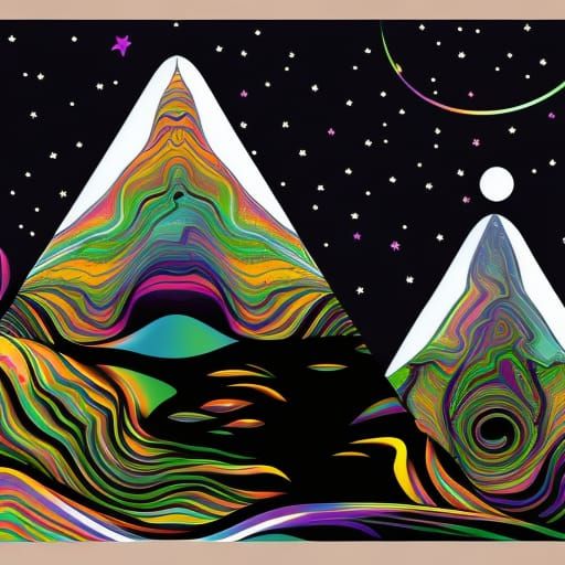 Surreal Galactic Landscape in Burtonesque Woodcut Style