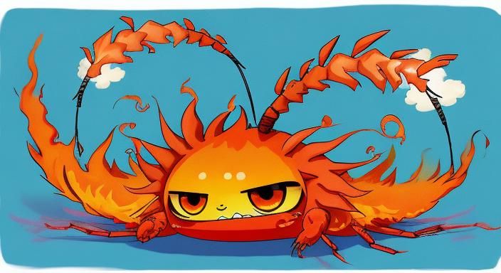 Fiery Cute Cartoon Prawn in Ghibli Anime Style