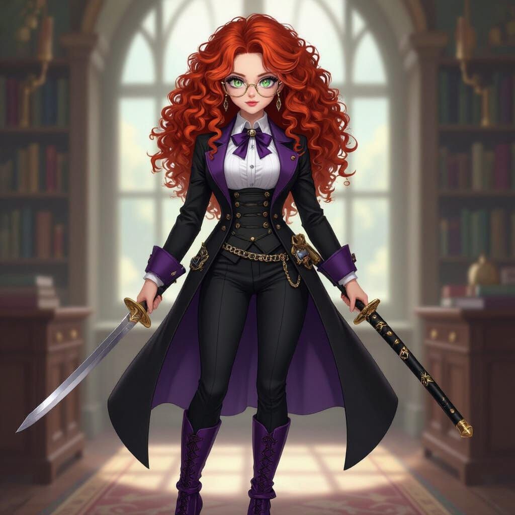 Anime Woman with Red Hair and Spellbook in Detailed 3D Art