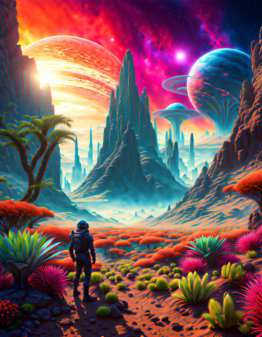 Hyperdetailed Alien Landscape with Giant Plants