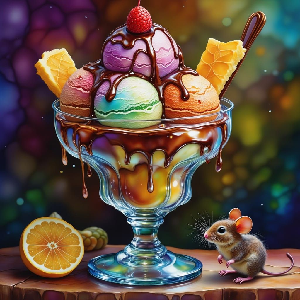 Hyperdetailed Ice Cream Sundae & Mouse Airbrush Painting