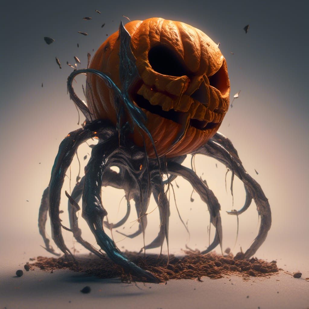 Realistic Jack-O-Lantern Vomiting Seeds, Macabre Concept Art