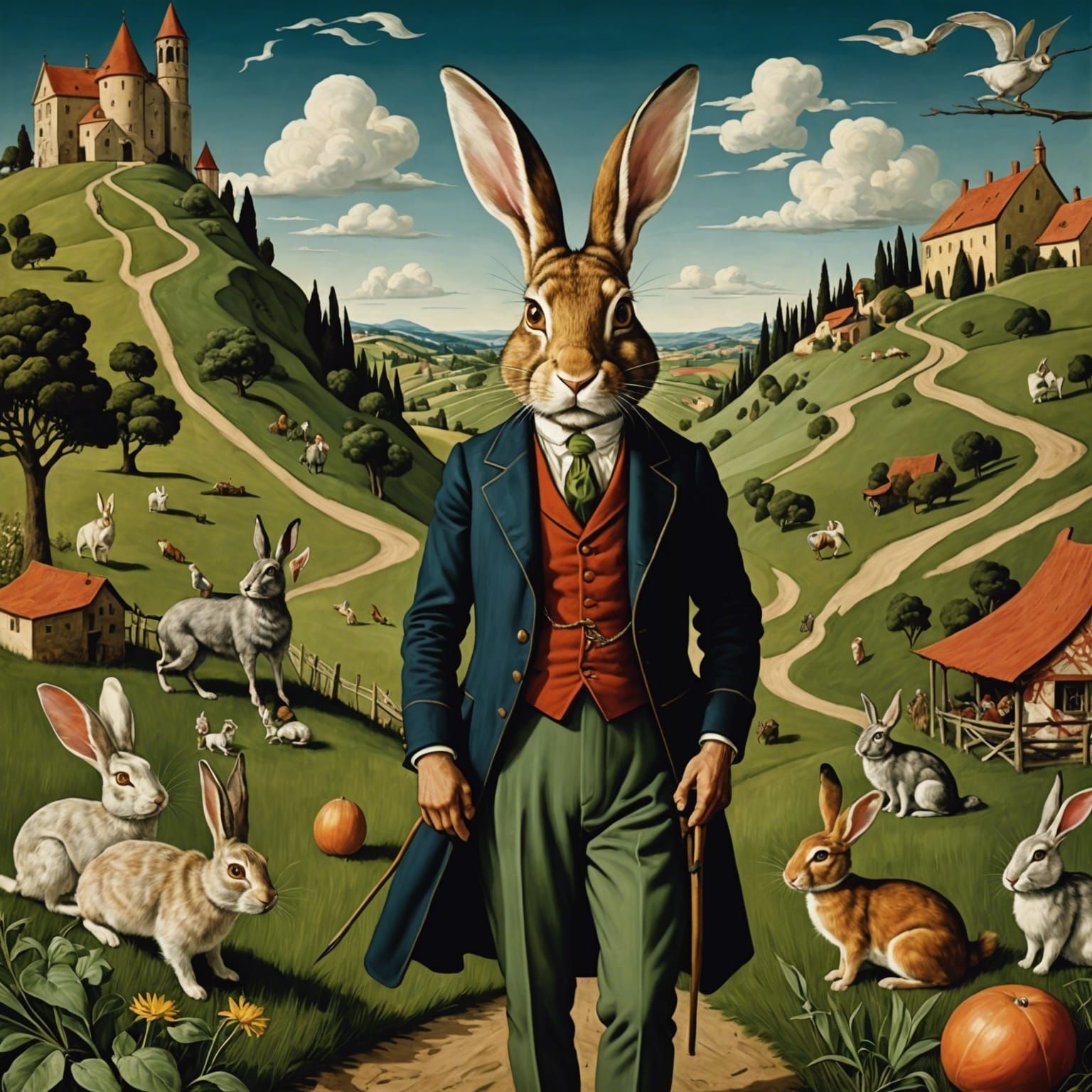 Surreal Rabbit Landscape in Expressionist Style