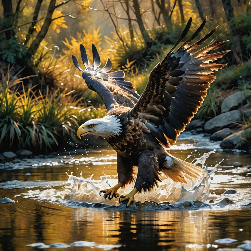 Eagle Snatching Fish in Surreal Impressionistic Style