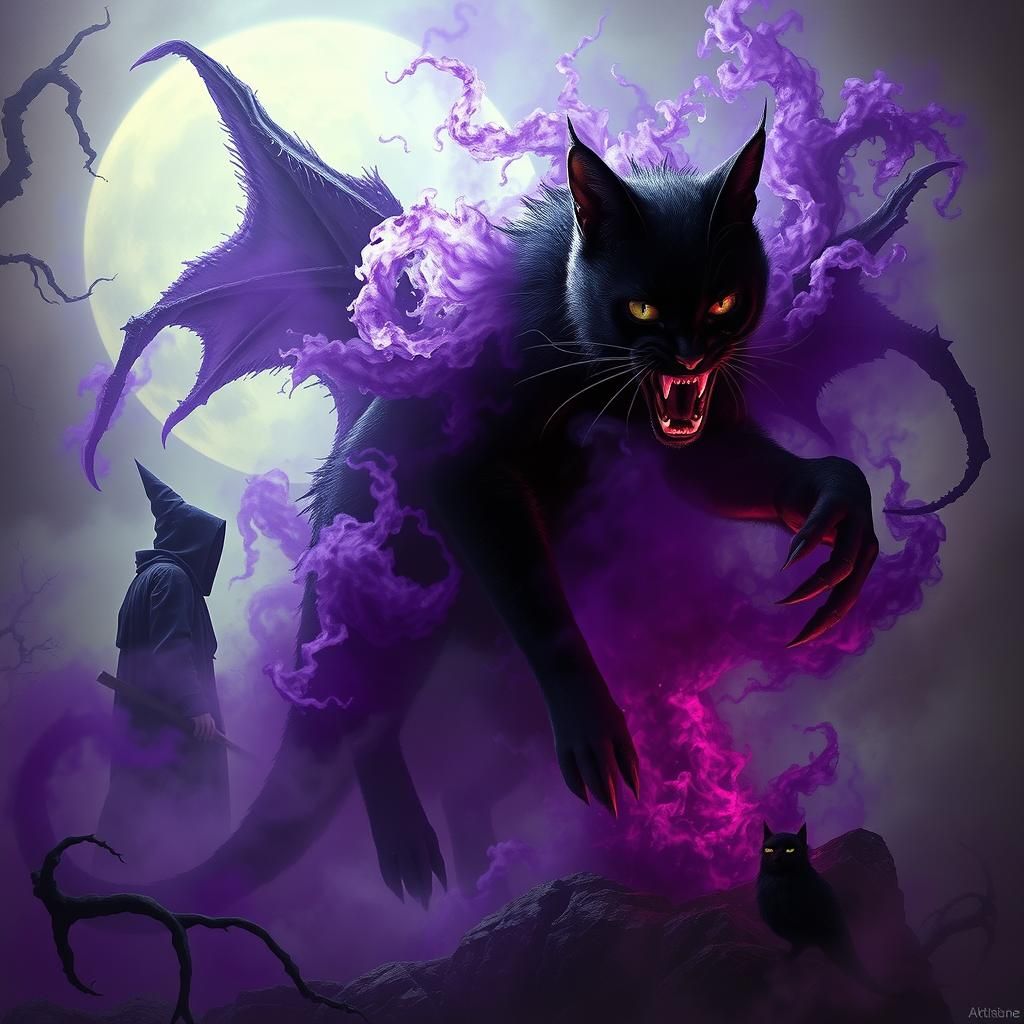 Black Cat's Monstrous Transformation in Dark Fantasy Art