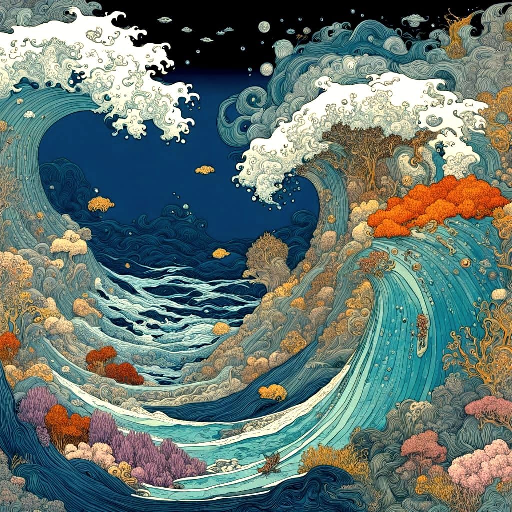 Atlantis Underwater in Vibrant Art Nouveau Style