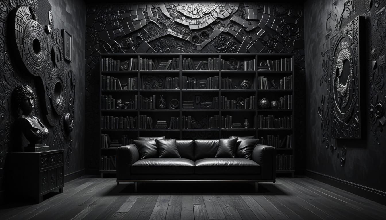 Monochrome Bookcase in Dramatic Light