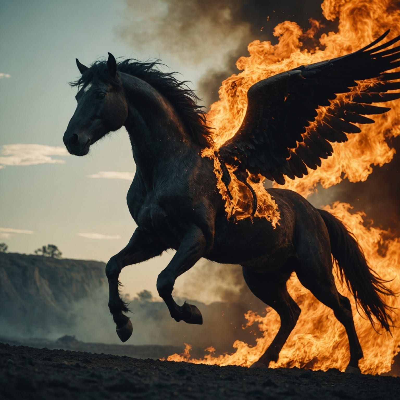 Fiery Black Pegasus: Cinematic Film Still