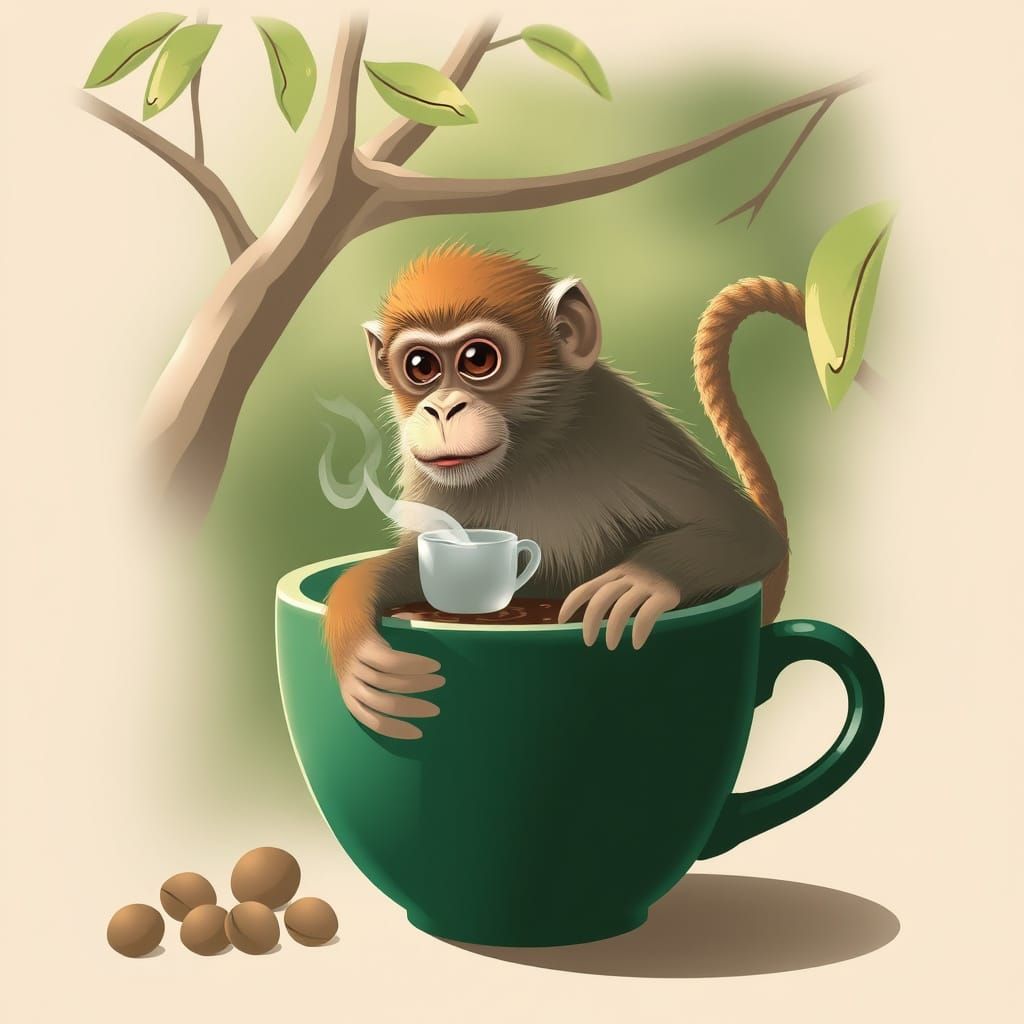 Playful Monkey Enjoying Coffee