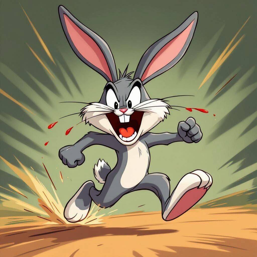 Mad Cartoon Rabbit Running Wildly