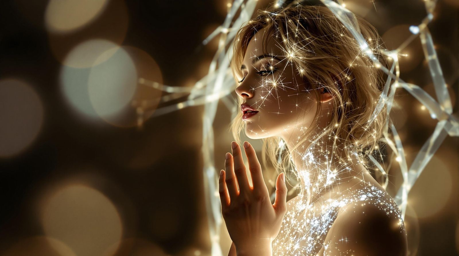 Ethereal Goddess of Light in Darkened Space