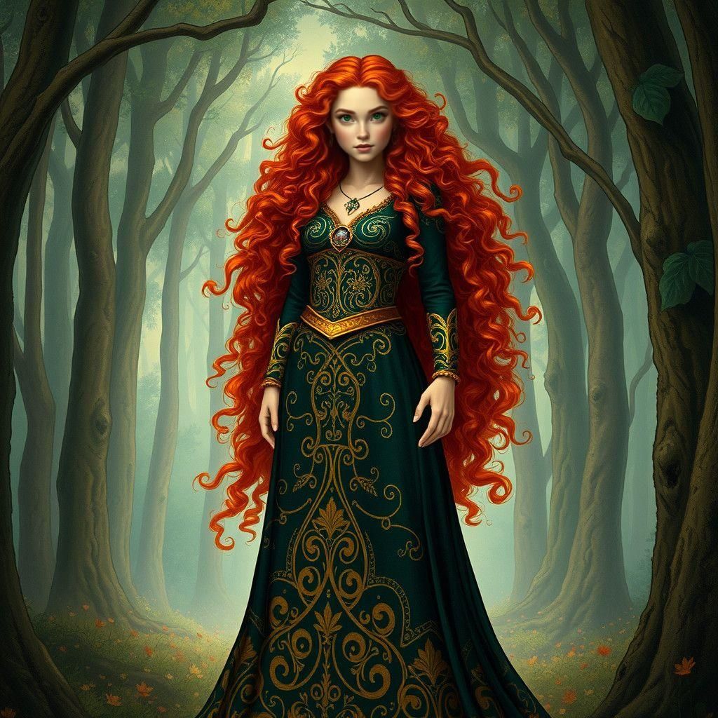 Art Nouveau Warrior Merida in Green and Gold