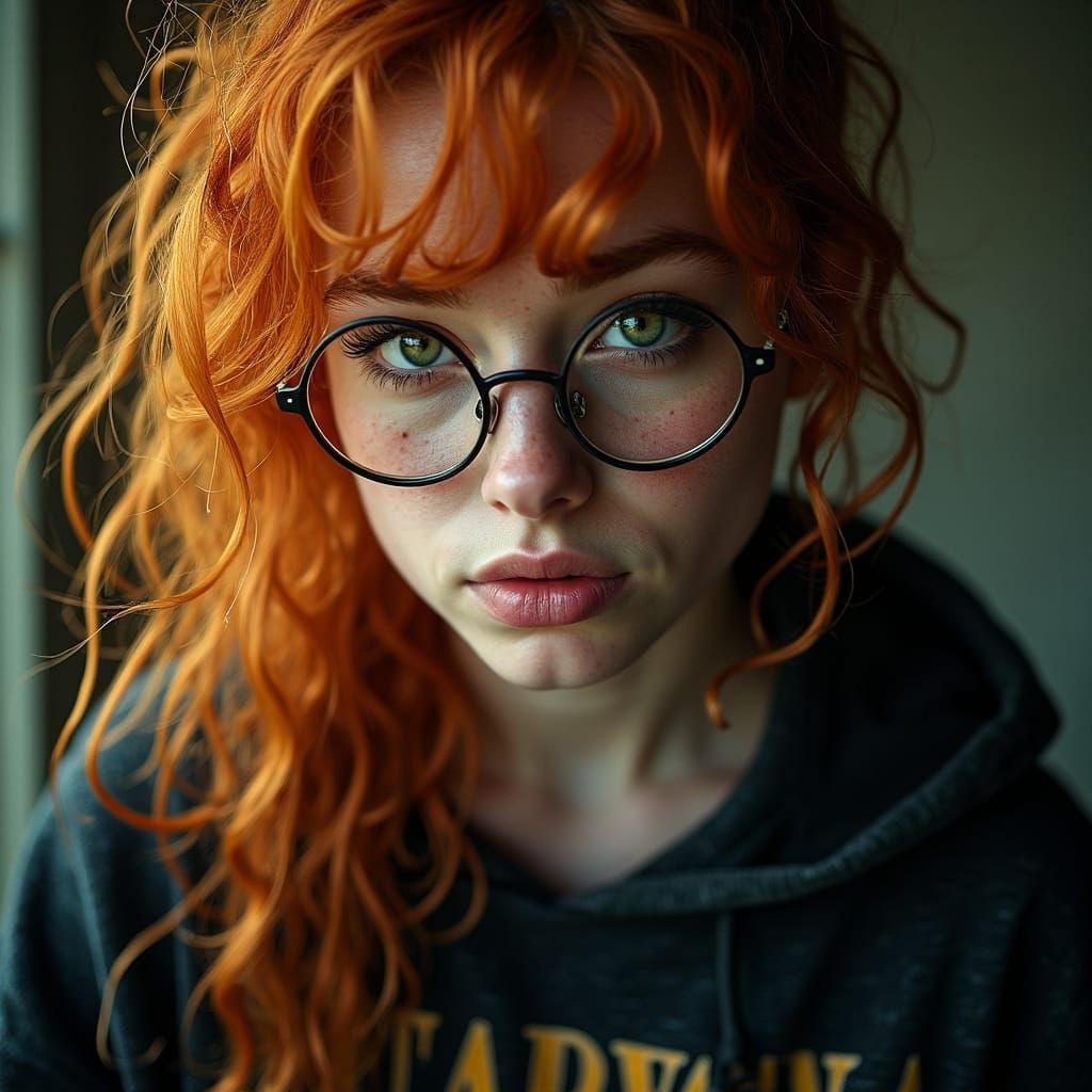 Ginger-Haired Woman with Green Eyes in Cinematic Lighting
