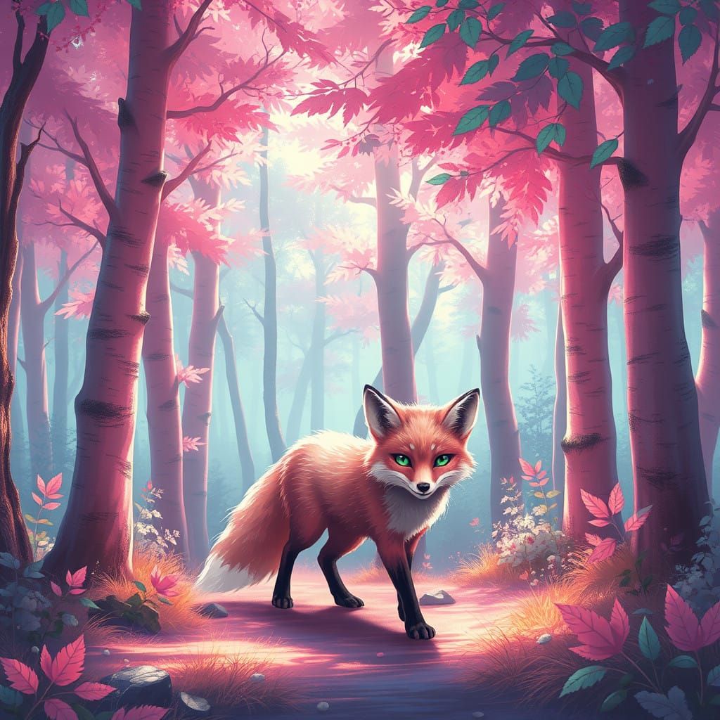 Surreal Pink Fox Embarks on Whimsical Journey Through Vibran...