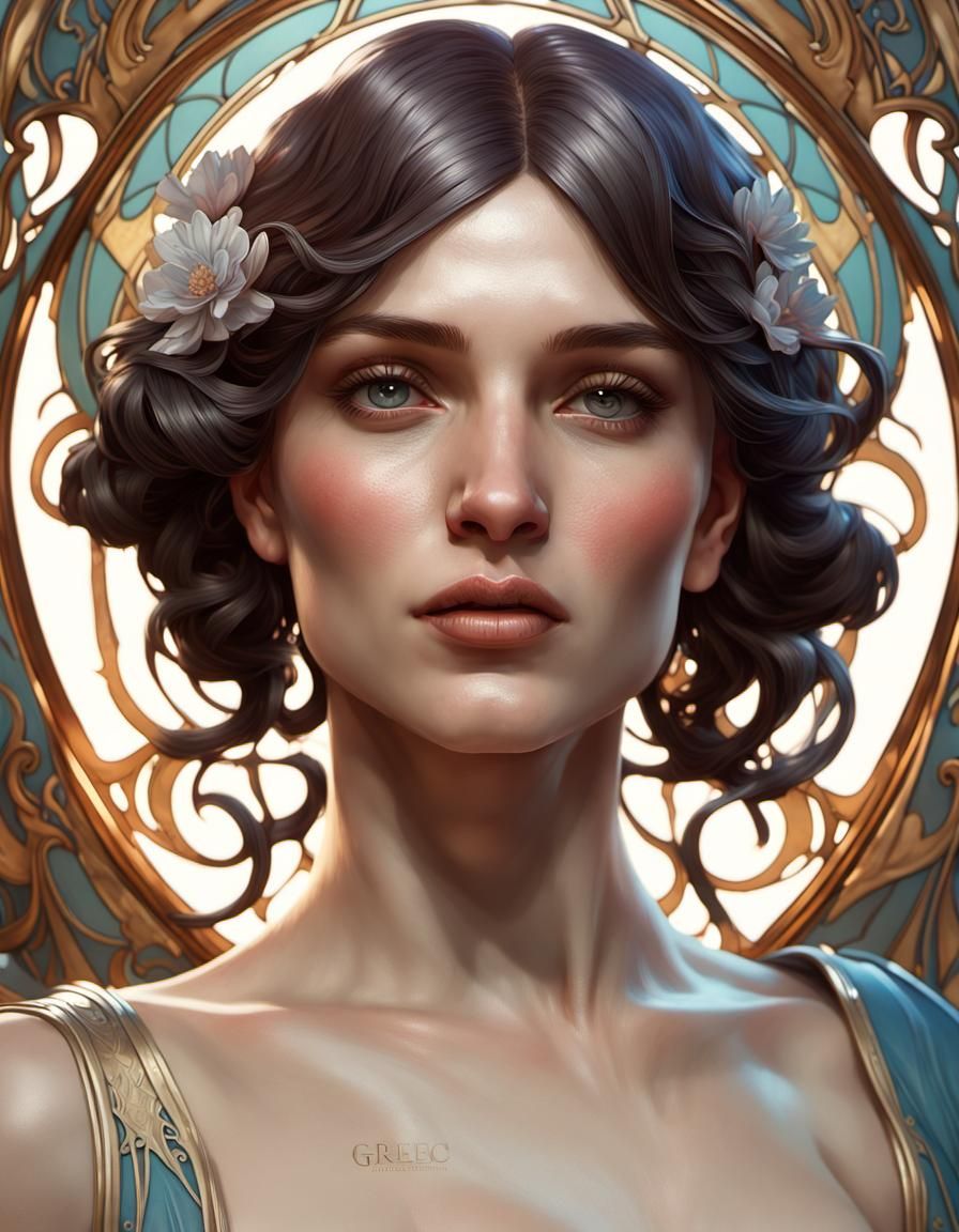 Art Nouveau Portrait of Unclad Woman in 8k