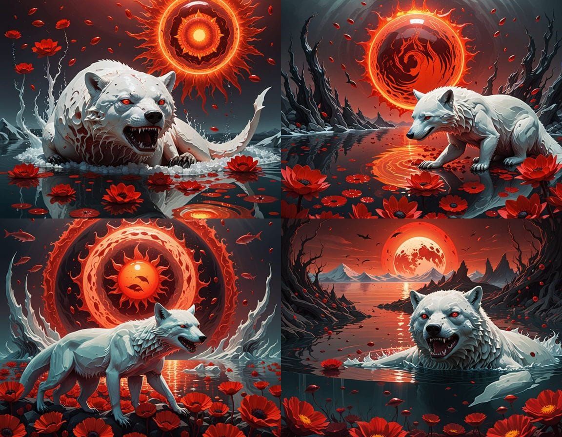 Surreal Hybrid Beast with Red Sun and Embers