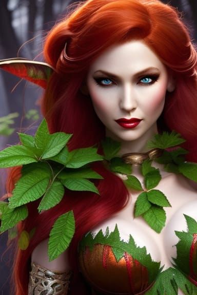 Poison Ivy as Summer Eladrin Elf in Digital Painting