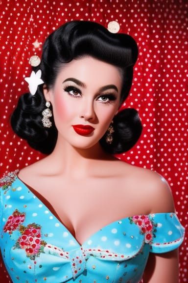 1950s Pin-Up Girl Portrait in Vaporwave Style