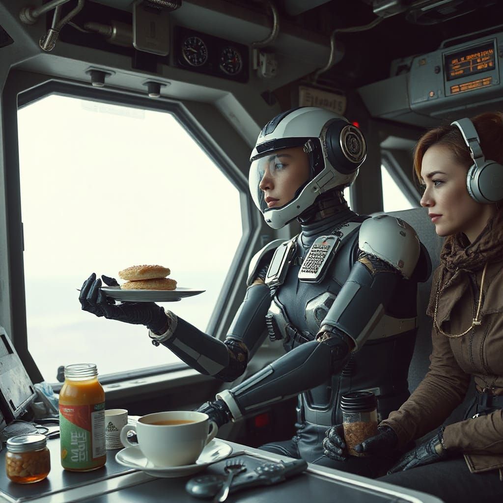 Futurepunk Robot Serves Breakfast to Gritty Spaceship Pilot