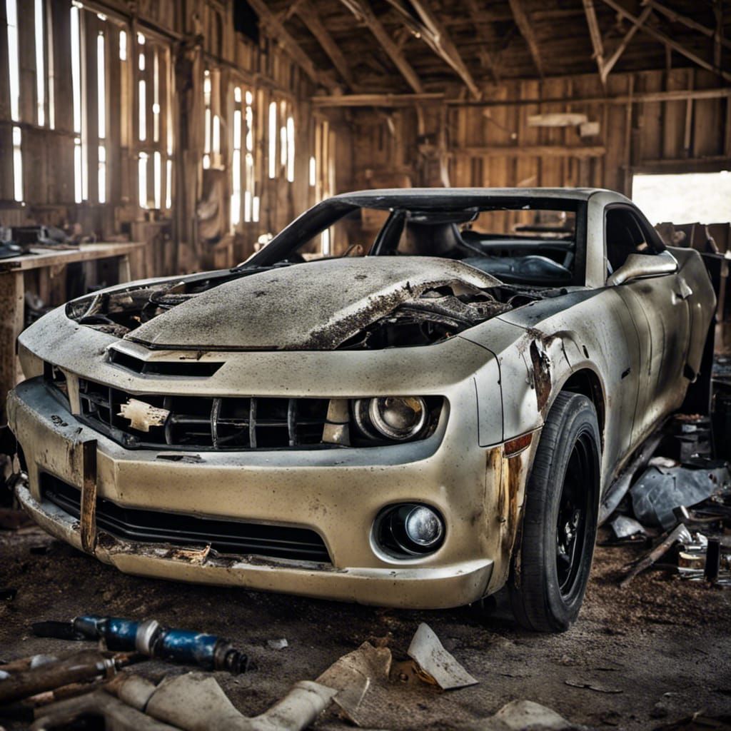 Camaro Battle Car in Abandoned Barn: Professional Photograph...