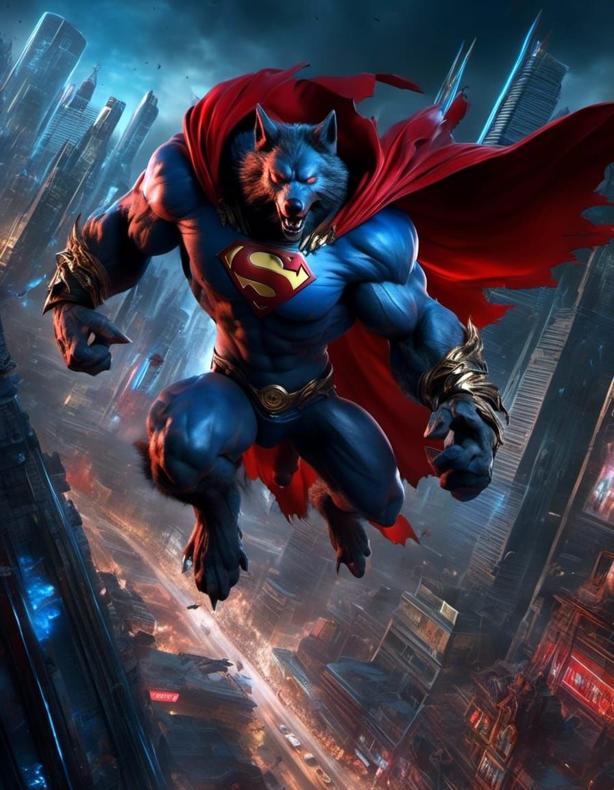 Werewolf Superman Close-up in Game Art Style
