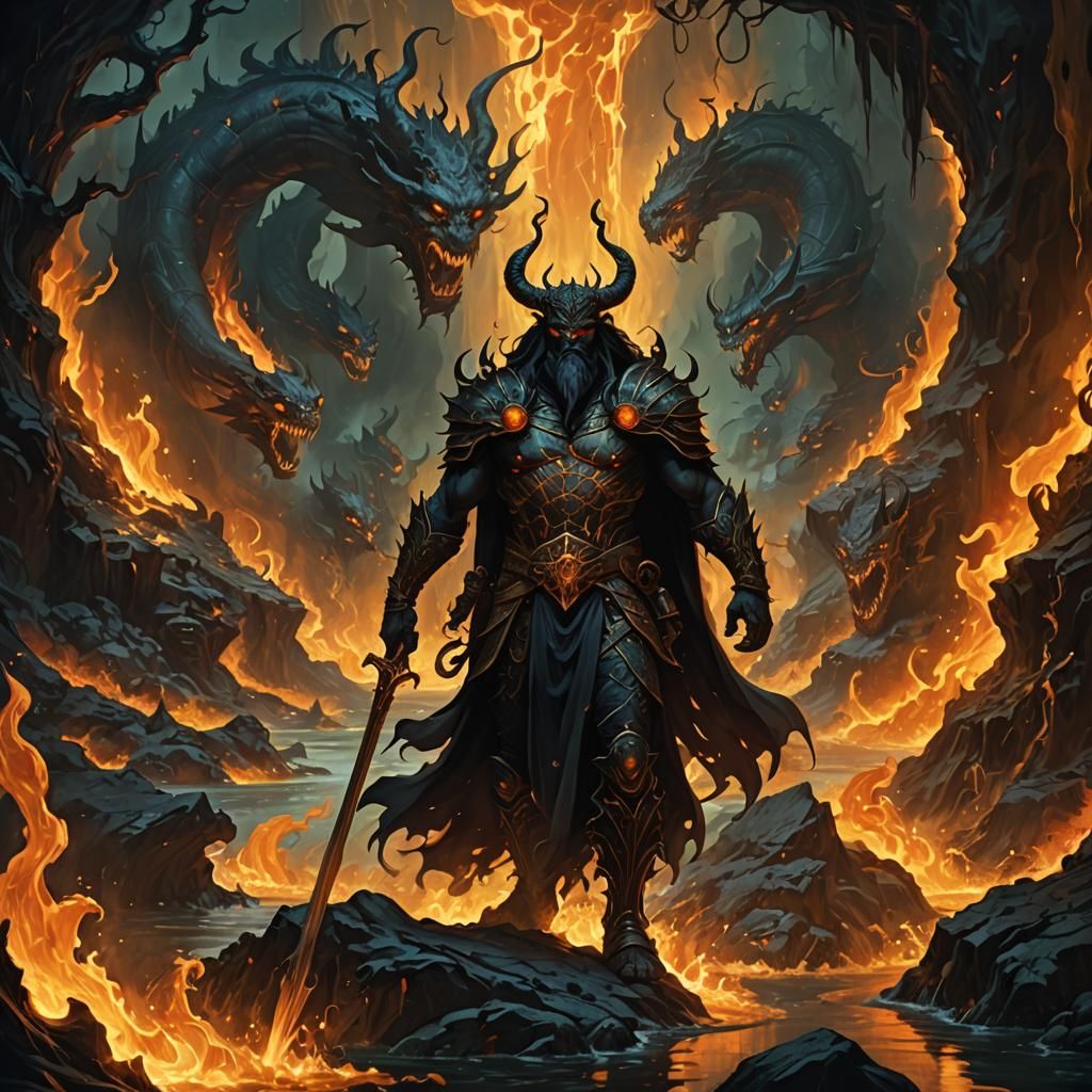 Hades in the Underworld: A Dark Fantasy Scene