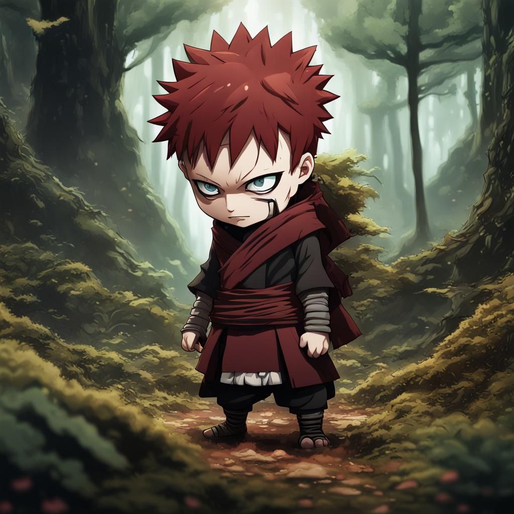 Gaara in Manga Chibi Style Forest Scene
