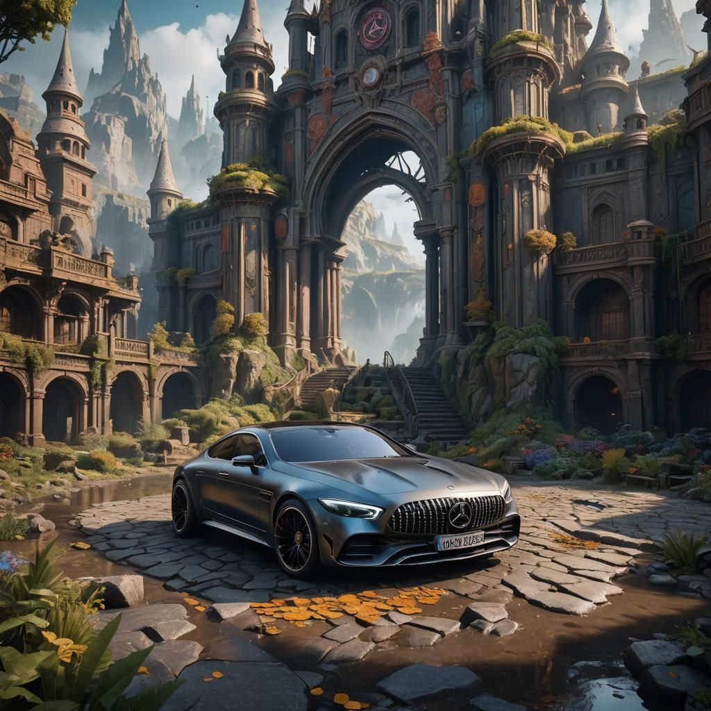 Detailed Matte Painting of a Mercedes Car