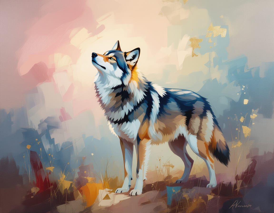 Howling Wolf in Impressionistic Style