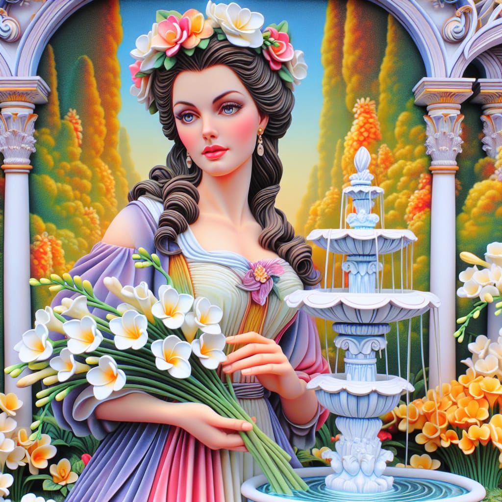 Disney Pixar style 3D beautiful woman, wearing a floral dres...