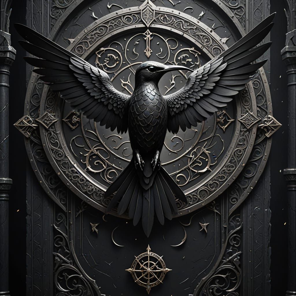 Black and White Hummingbird Sigil in Game of Thrones Style