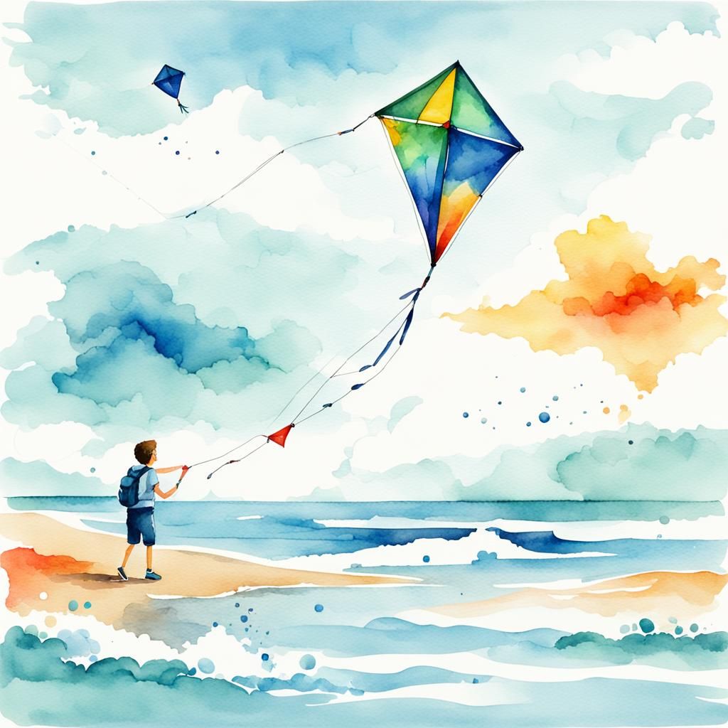 Person Flying Kite in Watercolor Style