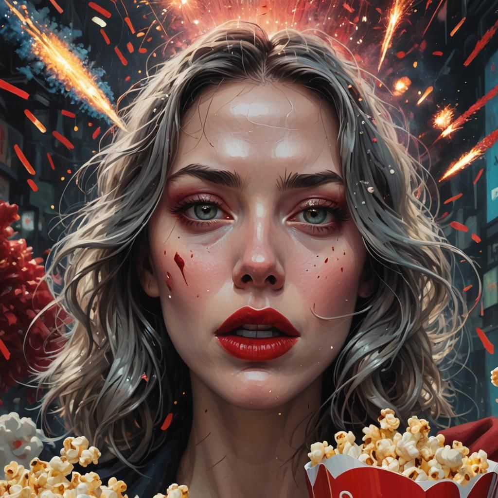 Provocative Lips Blowing Kiss in Cyberpunk Style