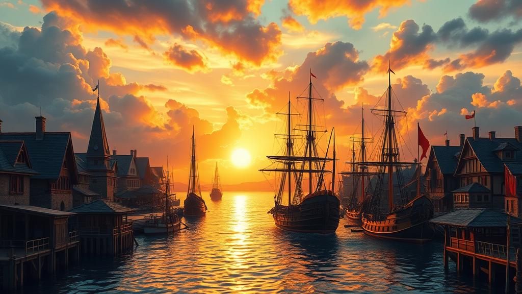 Medieval Dock at Sunset: Pixel Art Trading Port