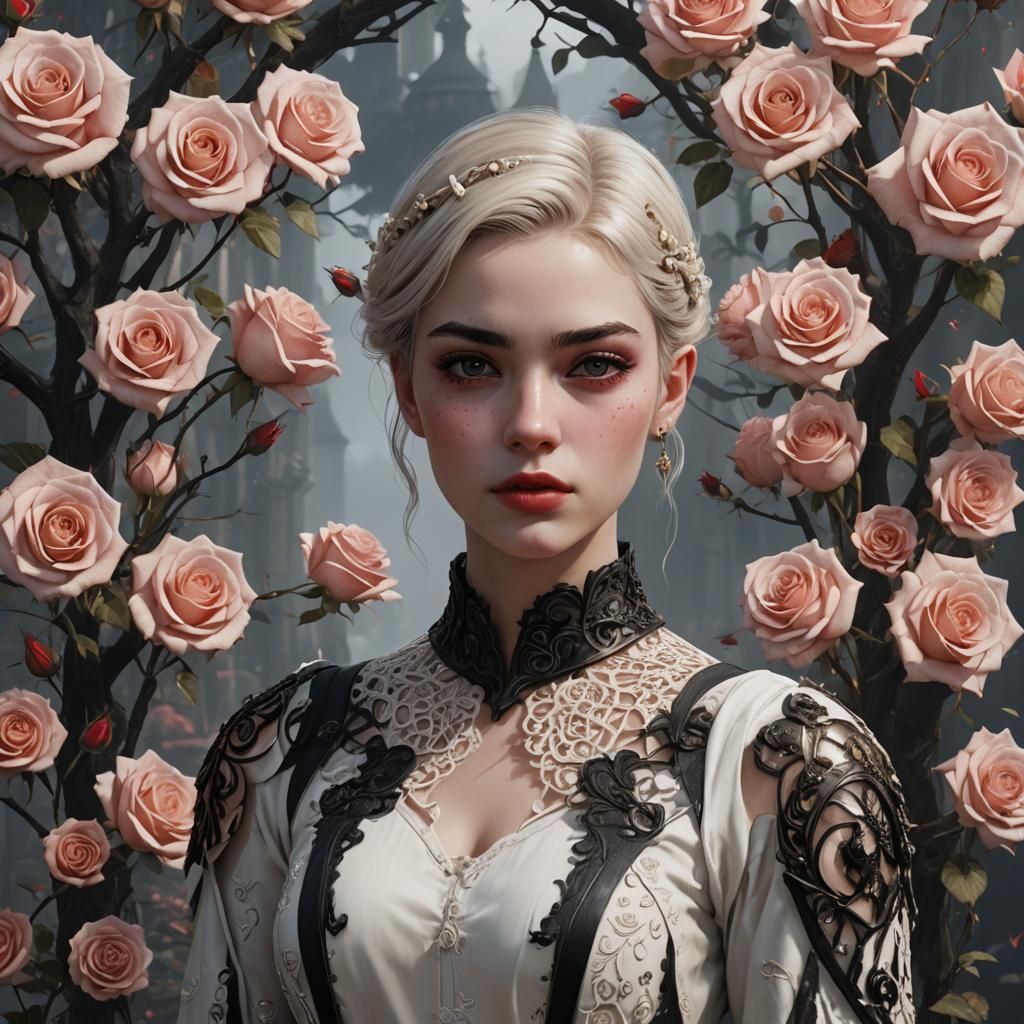 Portrait of Pale Girl with Black Hair, Digital Art