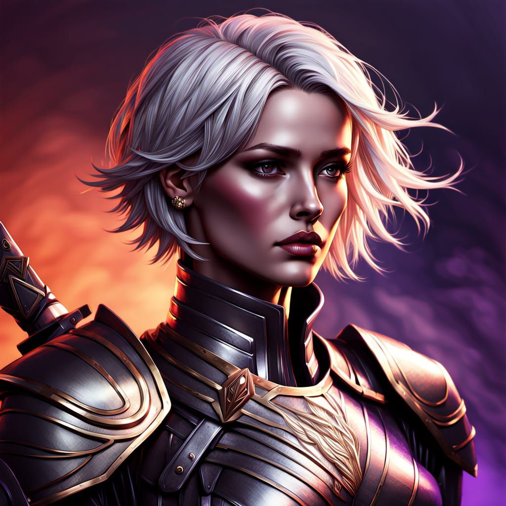 Hyper-Realistic Portrait of Androgynous Warrior with Vibrant...