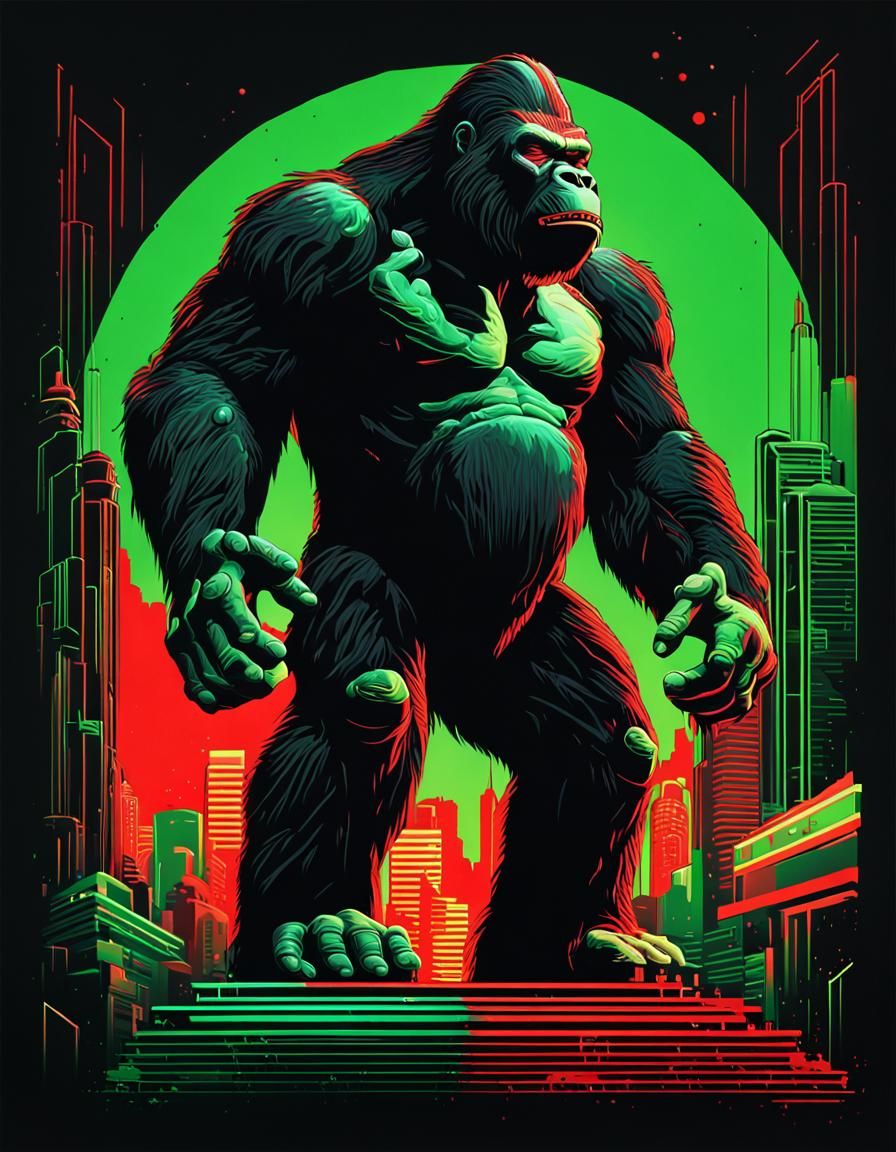 King Kong Art Deco Portrait in Neon City