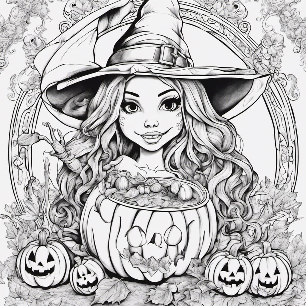 Halloween Witch Coloring Page for Adults