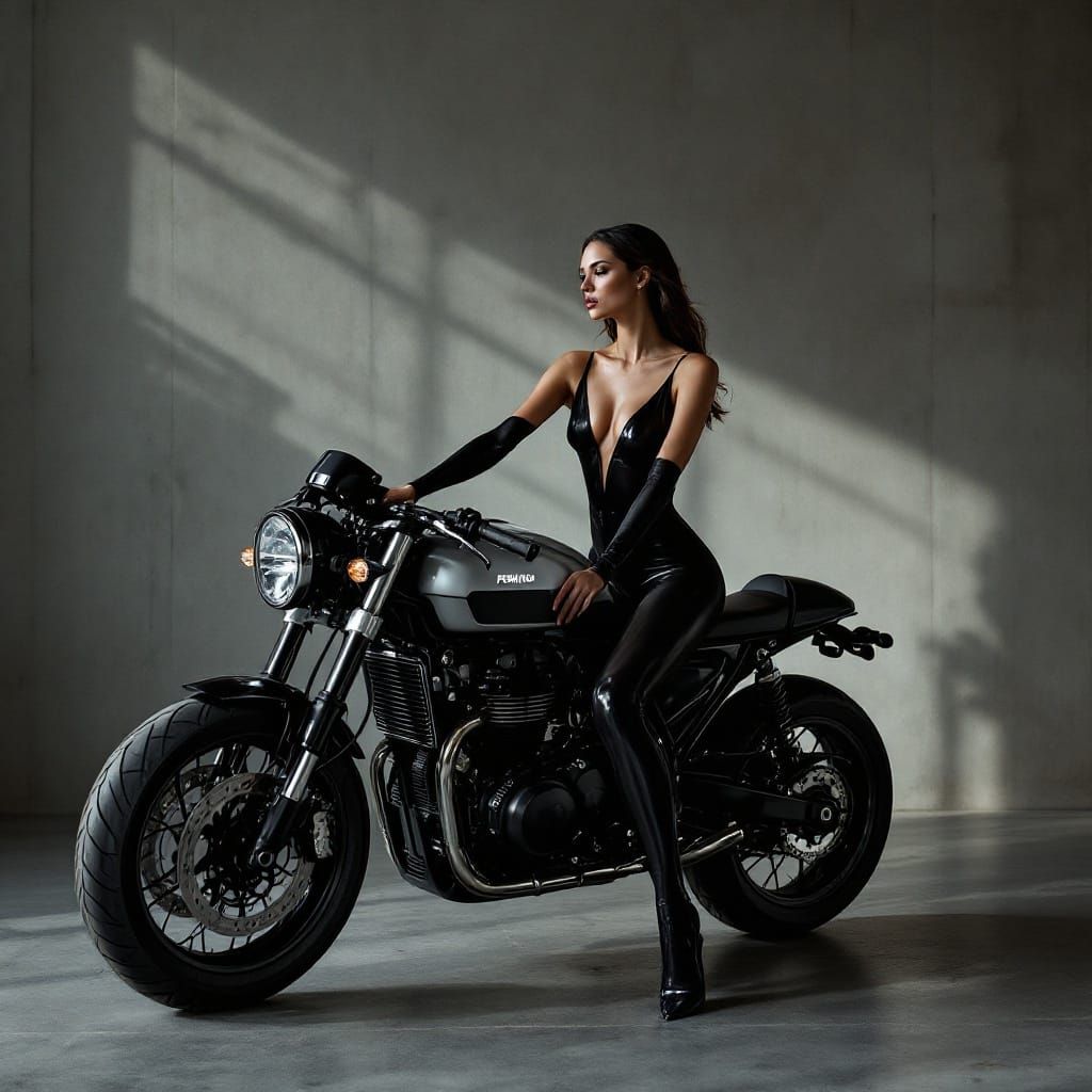 Elegant Model on Motorcycle: Vogue Editorial Style