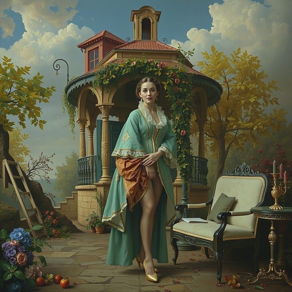 Elegantly Dressed Figure in French Countryside