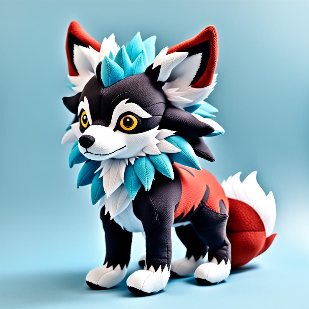 Lycanroc Stuffed Animal Toy in Abstract Art