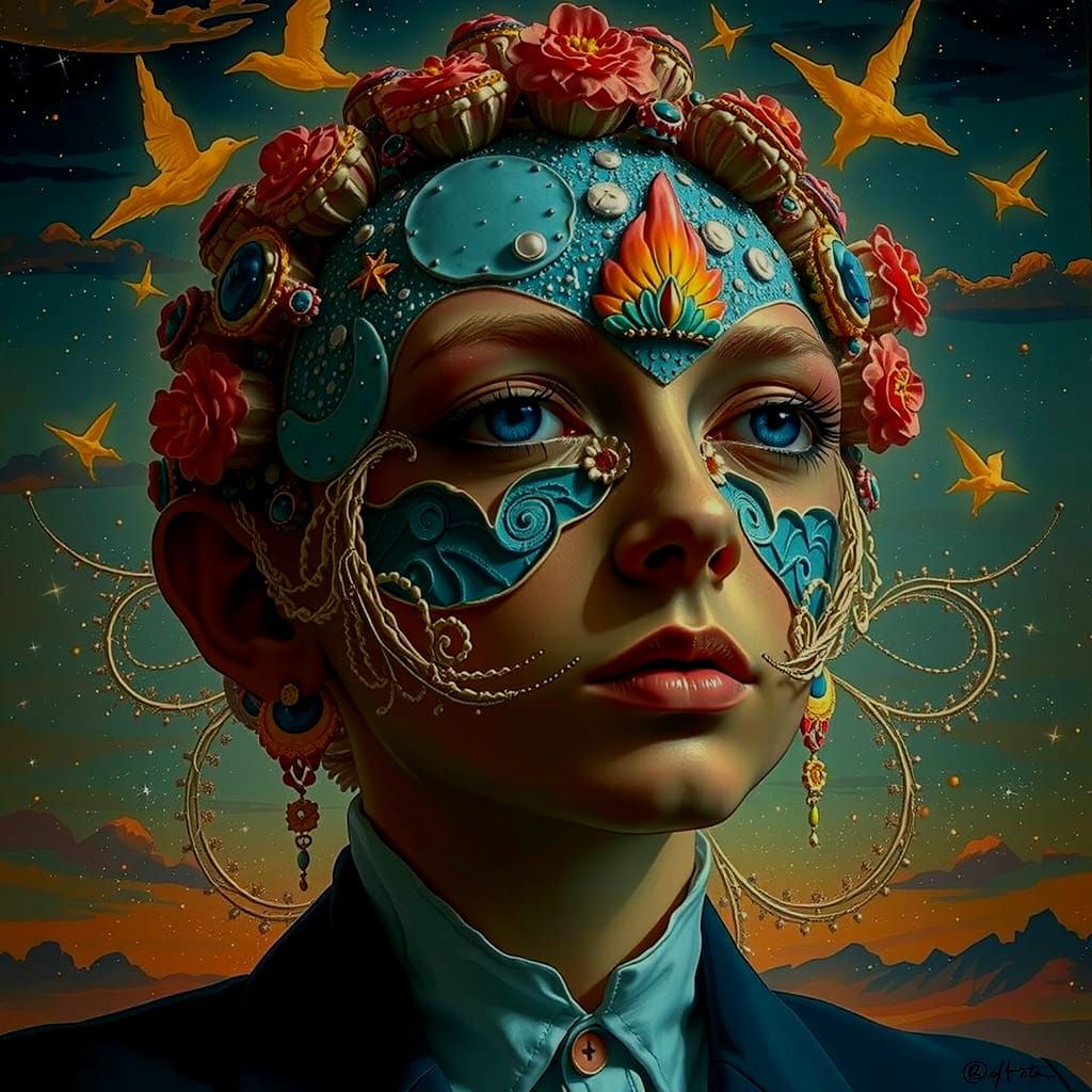 Dreamlike Amoeboid Landscape Painting in Pink, Blue, and Whi...