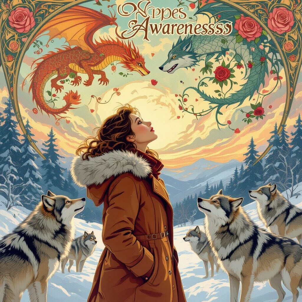 Dragons, Roses, and Wolves in Art Nouveau Style