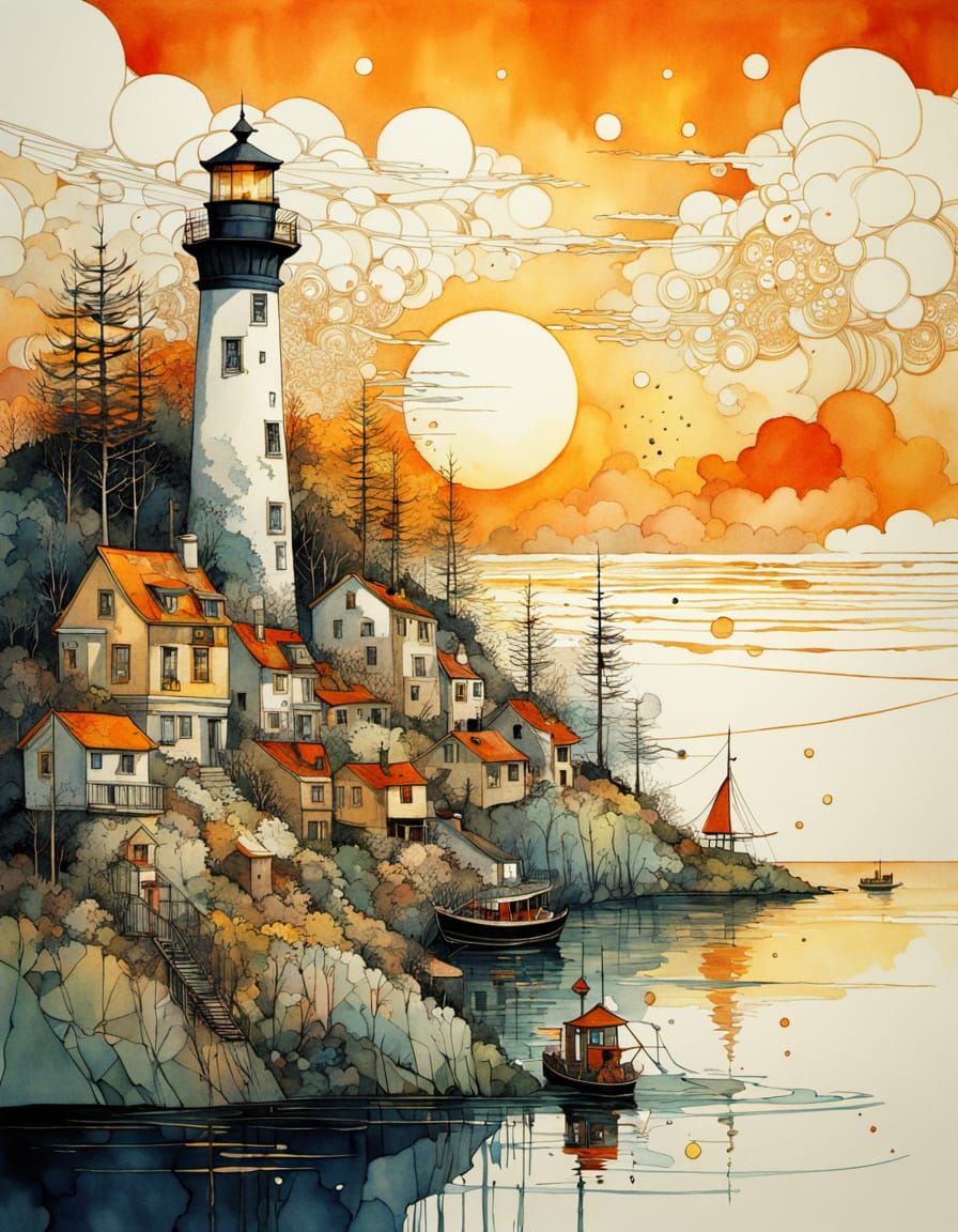 Seascape Lighthouse Watercolour