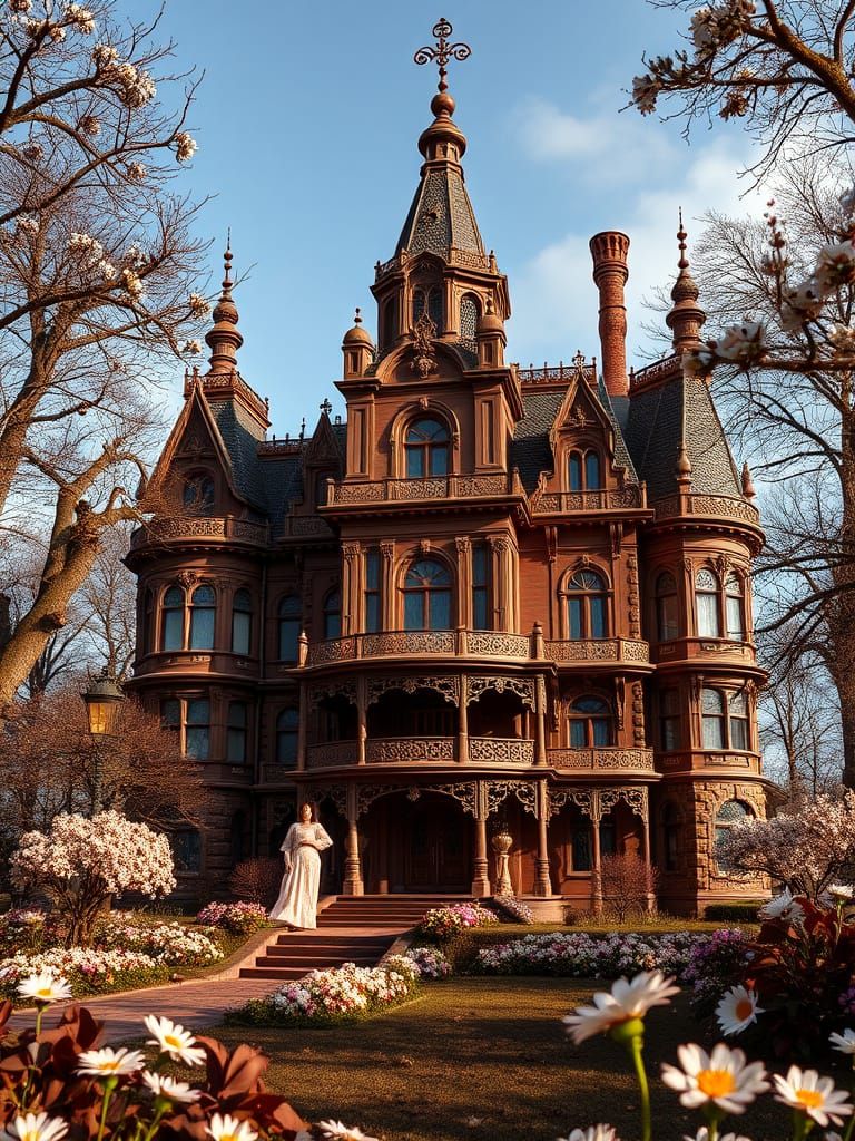 Chocolate Victorian Mansion with Ornate Details