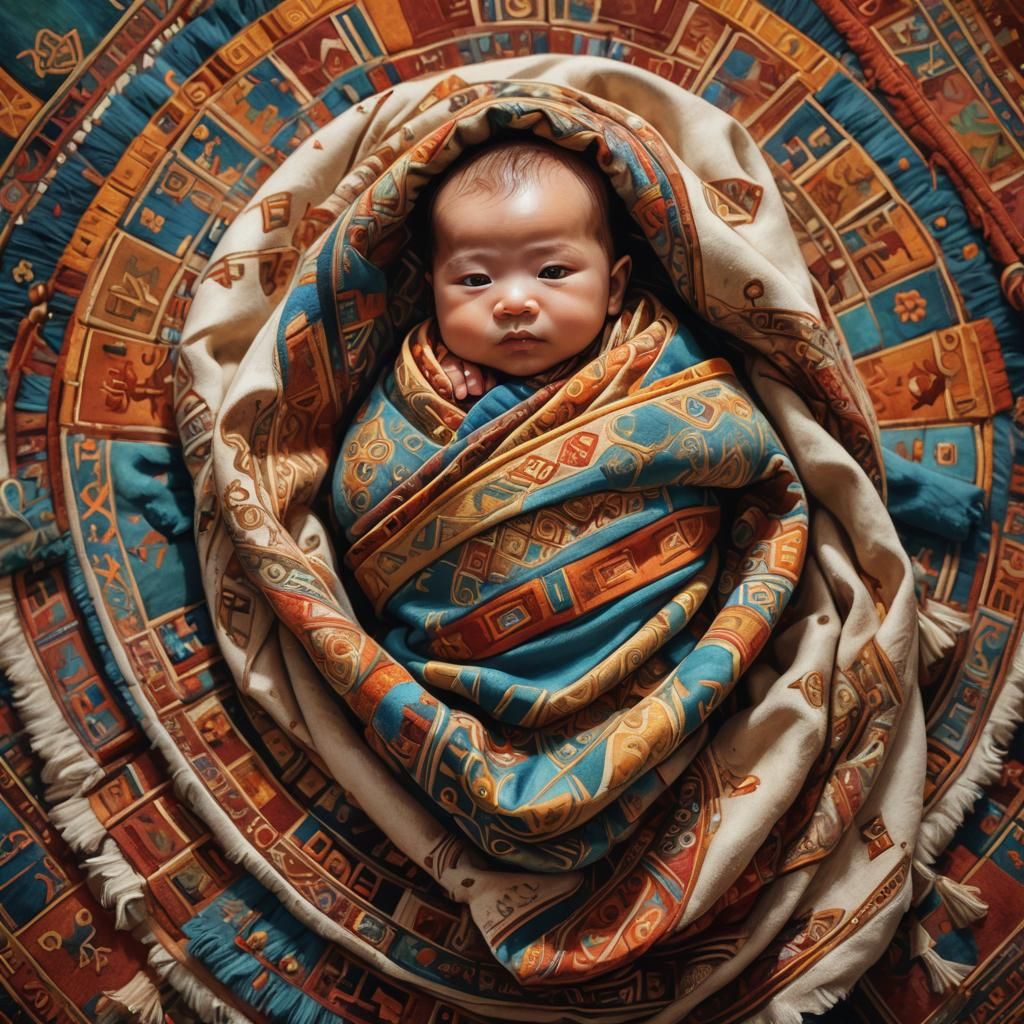 Baby in Mongolian Ger: Vibrant Digital Painting