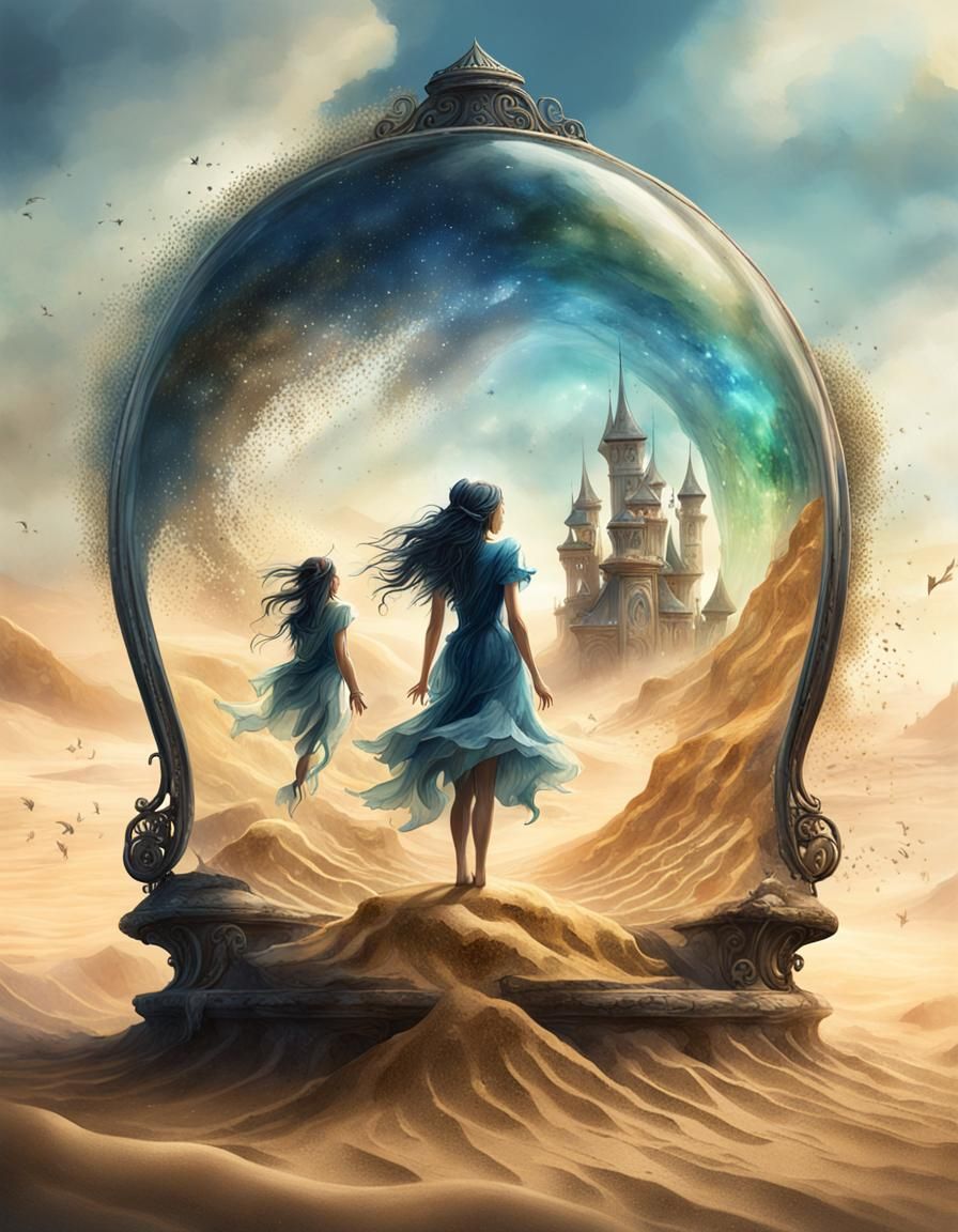 Fairies Trapped in Hourglass: Dreamy Watercolor Art