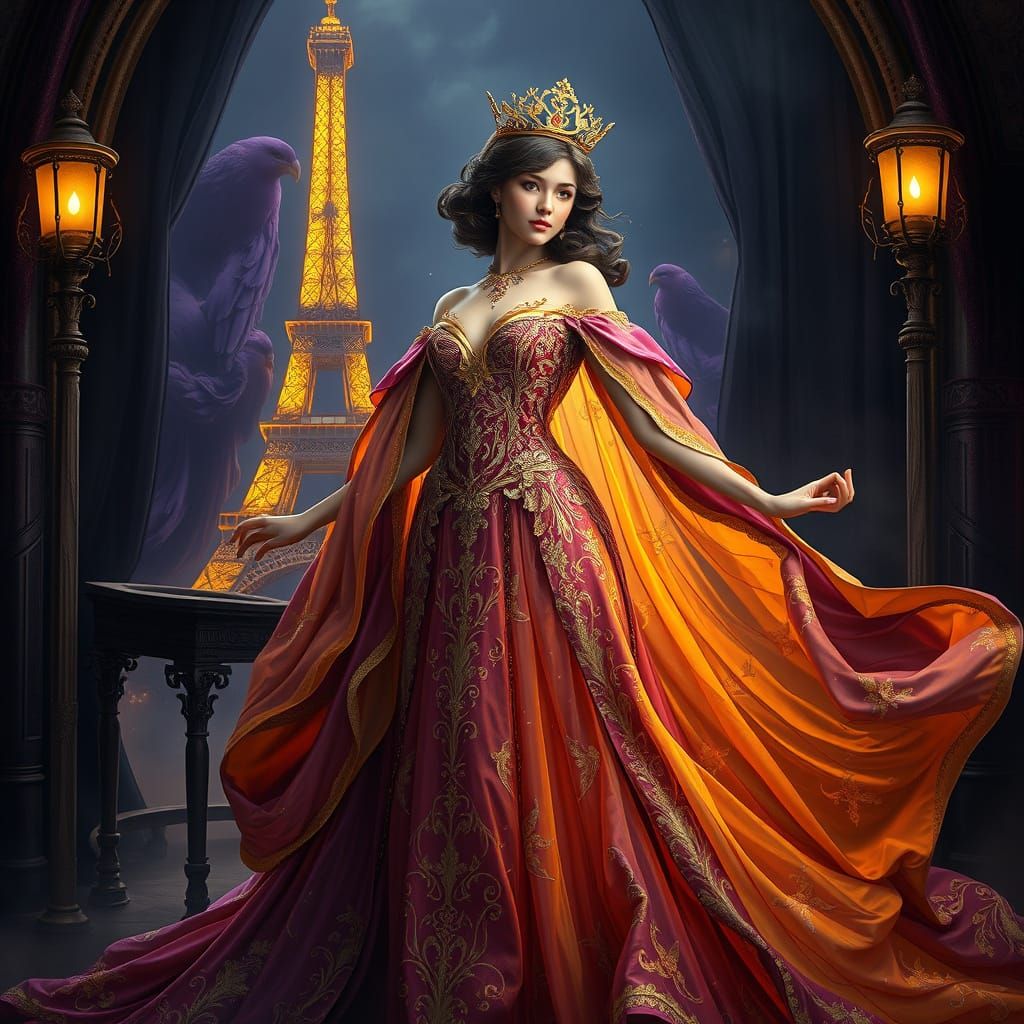 Regal Parisian Princess in Art Nouveau Style
